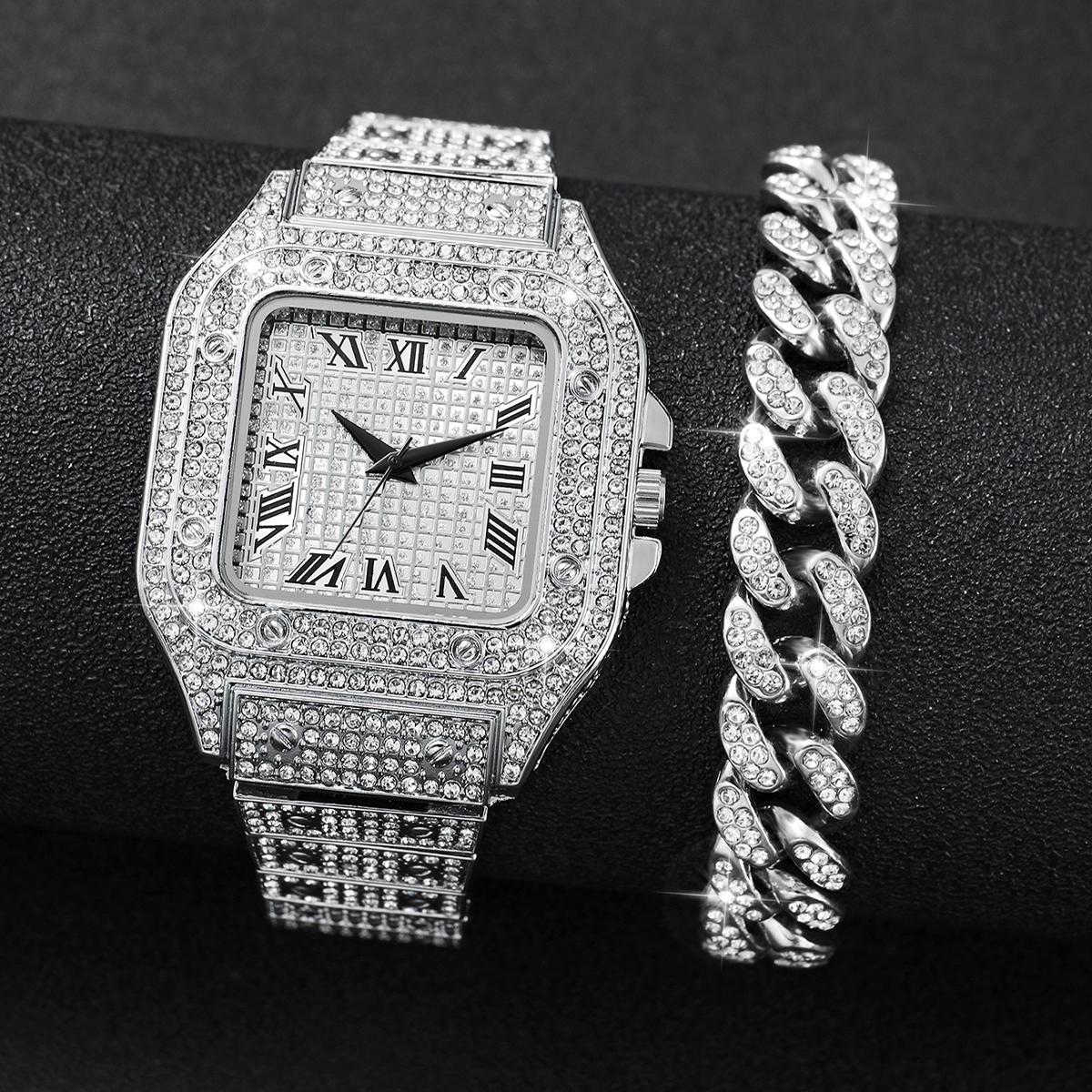 Luxury Watch Price - 2PCS Iced Out Square Watch &