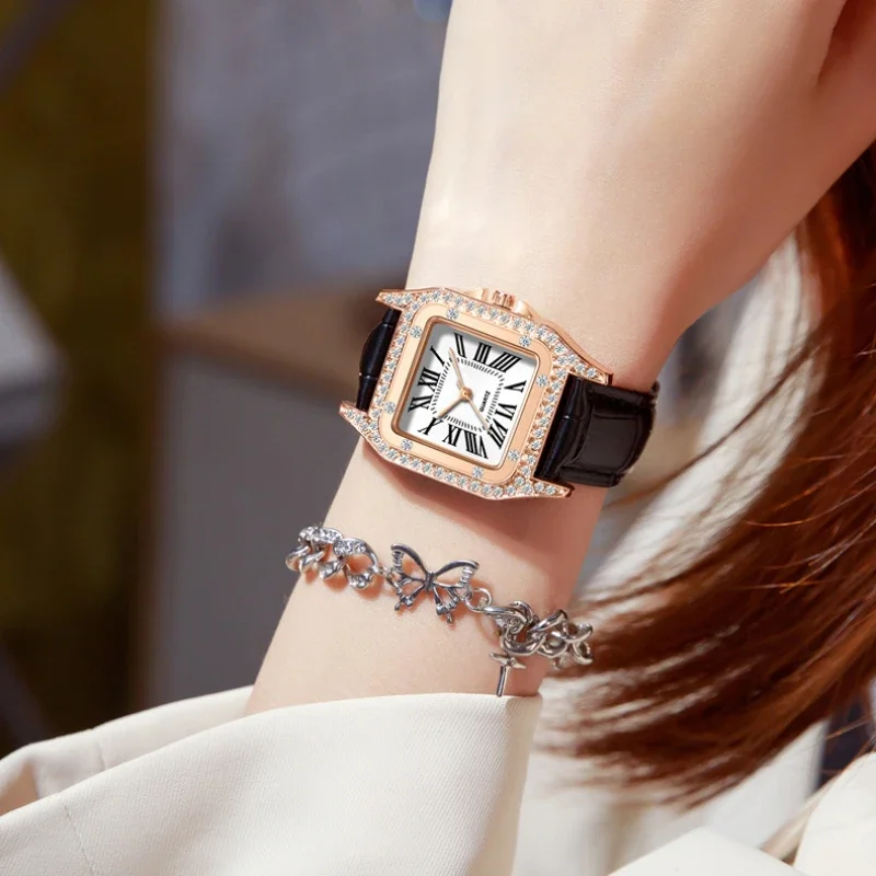 Luxury Watch Leather Strap - Square Dial Women's Watch Quartz Watches