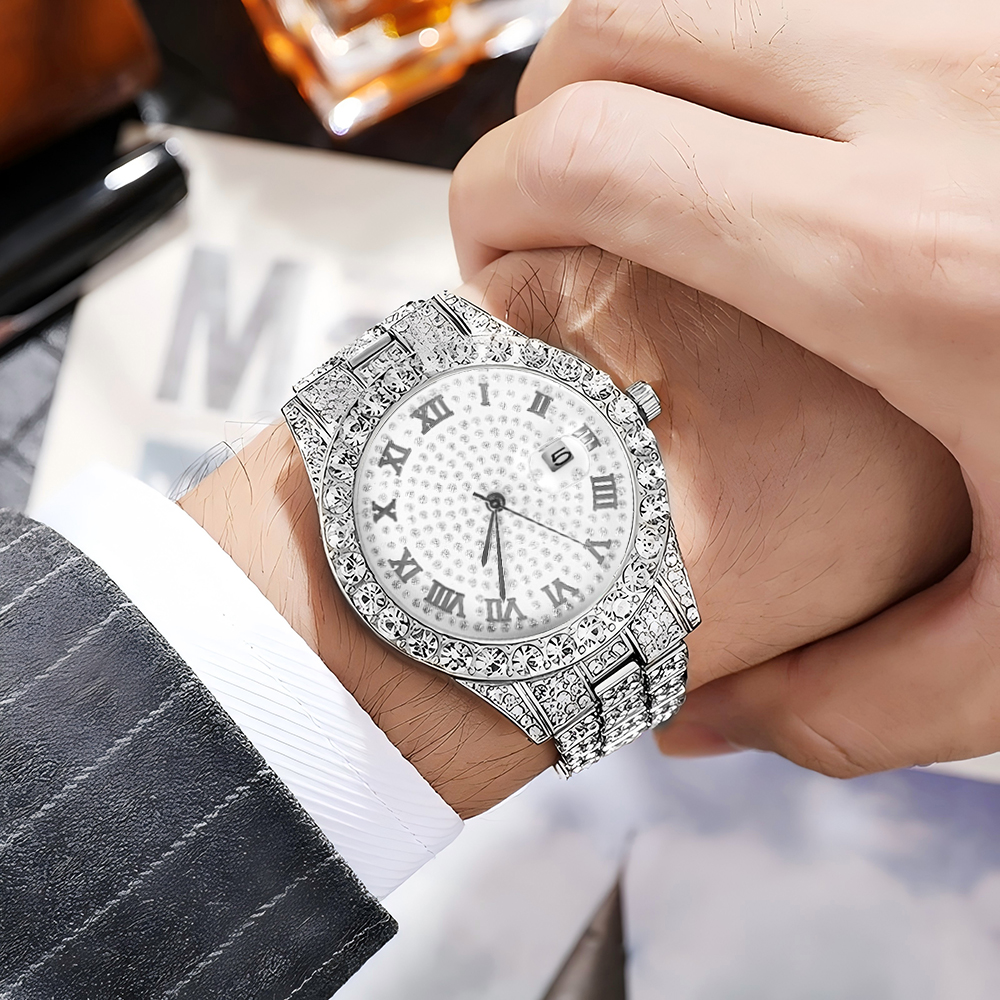 1 Hip-hop Full Diamond Silver  - Luxury Watch Price 리뷰 및 가격