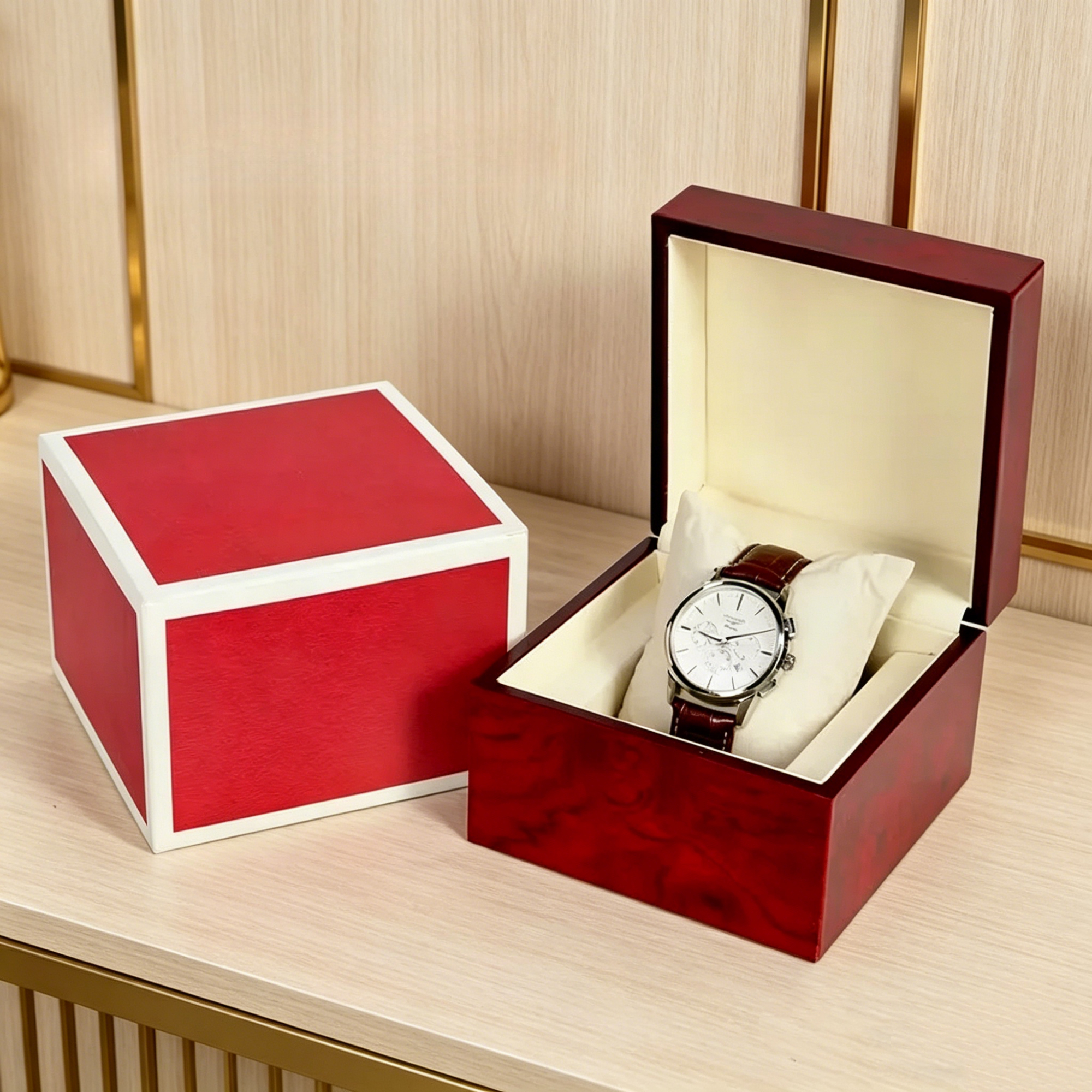 Luxury Red Wooden PU Leather W - Luxury Watch Case Travel 리뷰 및 가격