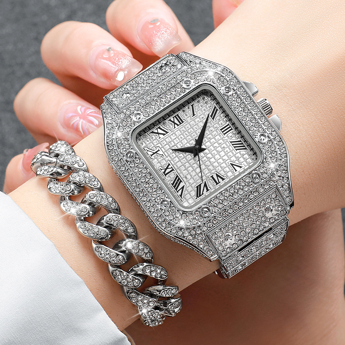 2PCS Iced Out Square Watch & C - Luxury Watch Price 리뷰 및 가격