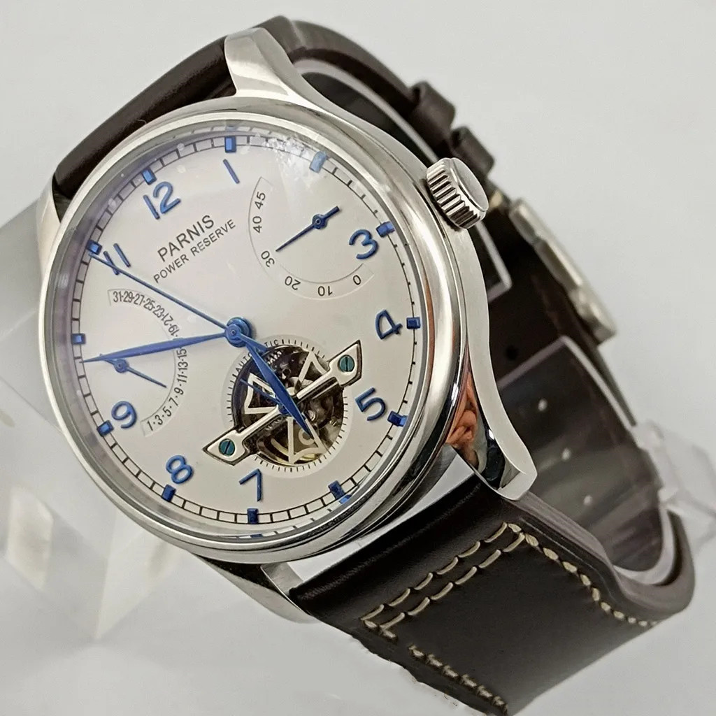 Parnis 43mm Luxury Power Reser - Luxury Watch Leather Strap 리뷰 및 가격