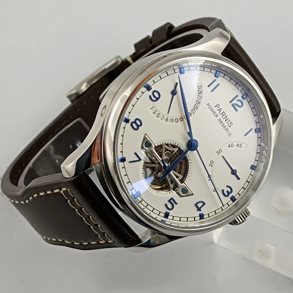 Parnis 43mm Luxury Power Reser - Luxury Watch Leather Strap 리뷰 및 가격