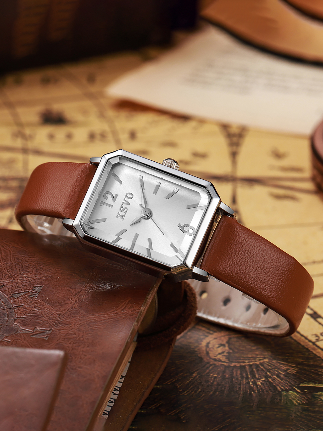 Vintage Silver Square Women's  - Luxury Watch Leather Strap 리뷰 및 가격