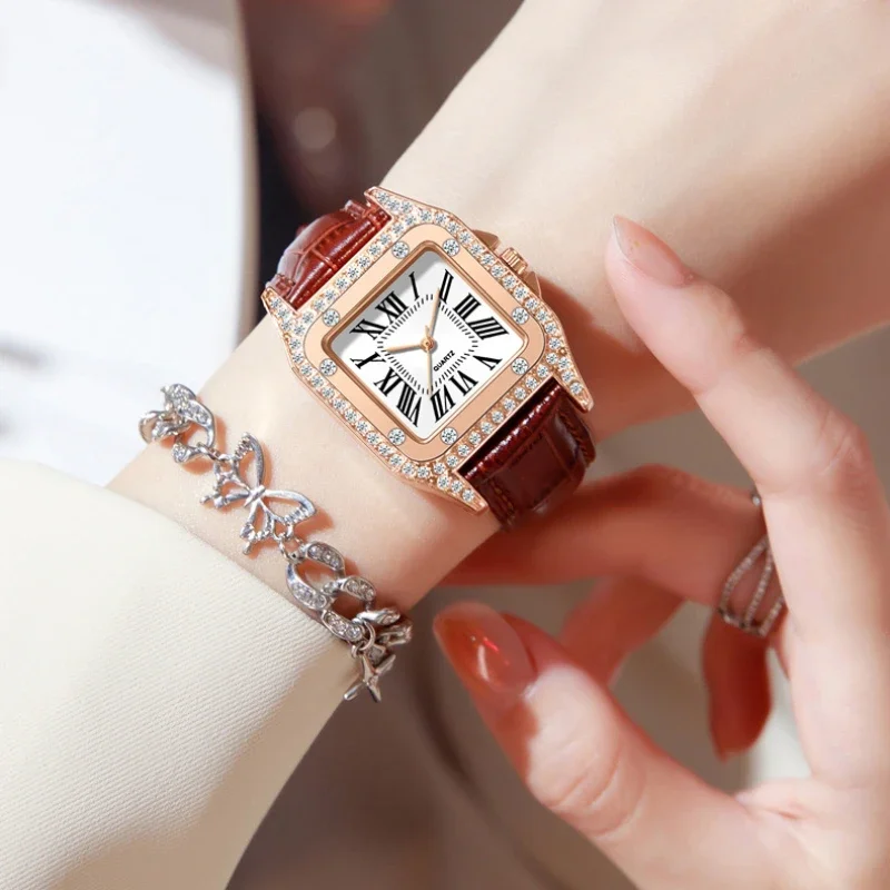 Square Dial Women's Watch Quar - Luxury Watch Leather Strap 리뷰 및 가격